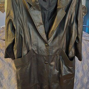 Black Leather Long Coat Women size 3XL